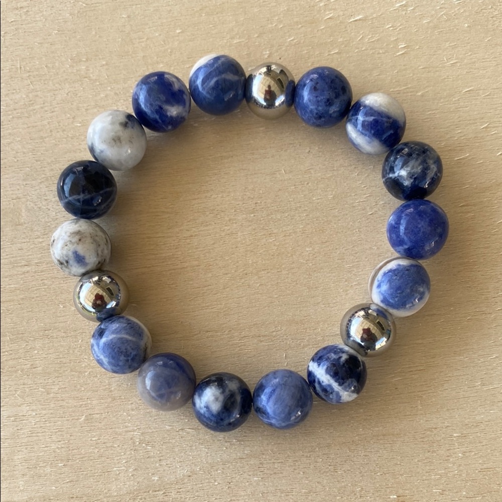 Hand Crafted Blue Sodalite and Silver Beaded Bracelet